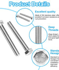 25 Pack M8 Hex Bolts M8x25mm 304 Stainless Steel Heavy Duty Fasteners detailed view highlighting deep threads and hexagonal design.