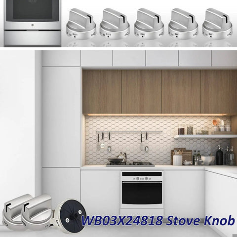 5 Piece Upgraded Gas Stove Knob Replacement Set Wb03x24818 Stainless Steel With D Shape Connector in modern kitchen