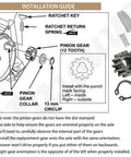 Installation guide for 12 Teeth Drive Gear Kit For Lawn Mower Replacement With Keys, Springs, And Clips, showing assembly steps.
