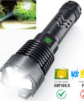 Rechargeable 1.5 Million Lumen Tactical Flashlight With Zoomable Beam, 5 Modes, waterproof design, black aluminum, power indicator