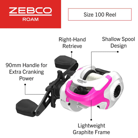 Go To Freshwater Baitcast Reel And Fishing Rod Combo For Anglers 6 Foot 6 Inch 2 Piece Fiberglass Rod With Split Grip MaxTac Handle Lightweight Graphite Frame Right Hand Retrieve Pink