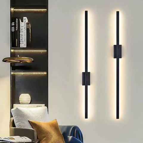 Modern Wall Sconces, Wall Lamp LED Metal Modern Reading Lamps Elegant Rectangle Indoor Wall Sconce Acrylic Wall Lighting Fixture 44W for Bedside Bedroom Living Room Hallway 3,Black Warm Light-100CM on a wall with soft lighting.