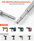 6-Piece SDS Plus Chisel Set For Rotary Hammer Drill with compatible hammer types shown