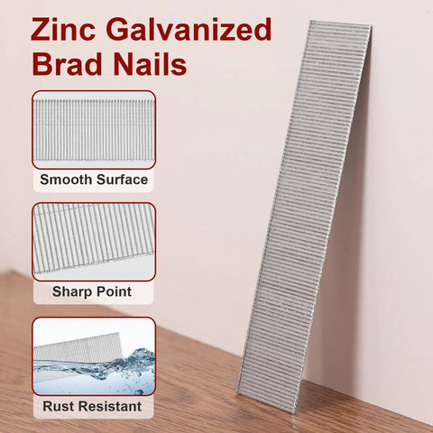 Premium Quality Heavy Duty 18 Gauge Brad Nails 1-1/4 Inch Zinc Galvanized With Knockout Sharp Points For Pneumatic And Wireless Brad Nailer 1000 Count Finishing Nails shown with smooth surface, sharp point, and rust resistance.