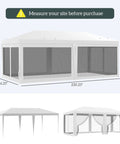 10x20 Outdoor Party Tent With Removable Sidewalls, White Wedding Canopy And Gazebo For Events, shown with dimensions