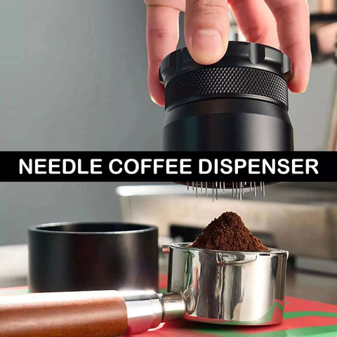 Pro Level Needle Coffee Tamper And Espresso Bed Leveler With Rock Solid Aluminum Grip and Rust Proof Steel dispensing ground coffee.
