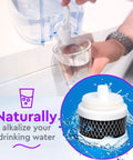 Super Fresh Alkaline Replacement Filter That Handles One Hundred Twenty Gallons Creating Awesome Tasting Water With Ph Up To Nine Naturally While Protecting Helpful Trace Minerals Made In The Usa For Your Dispenser. Image of a filter being used in a water dispenser for alkalizing.