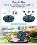 Solar Bird Bath Fountain Pump Six Volt One Point Two Watt Floating Solar Fountain With Five Spray Patterns being installed in basin