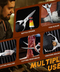 Beast Mode Heavy Duty Kitchen Scissors For Food Prep And BBQ, Multifunction Kitchen Shears With Dual-Shear Razor Blades, Sturdy Stainless Steel Family Kitchen Tool, Easy Grip, Cuts Meat, Veggies, And Ribs Like A Pro shown cutting poultry, fish, vegetables, and walnuts