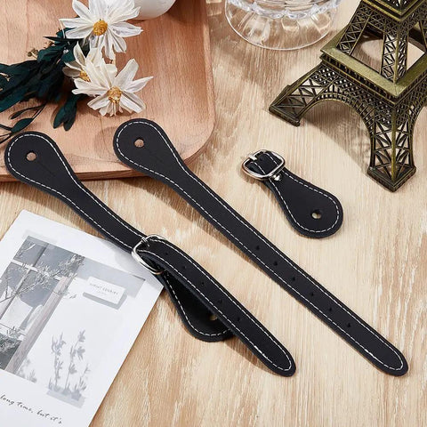 Two Pieces Handmade PU Leather Spur Straps For Western Riding With Adjustable Buckle Double Ply Reinforced Stitching