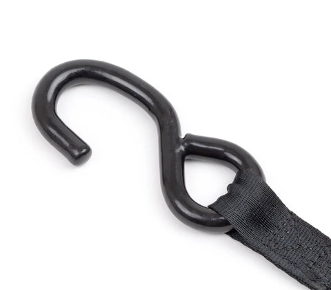 Heavy Duty 2 Inch X 10 Foot Retractable Ratchet Tie Down Straps With S Hooks, close-up of black S hook detail
