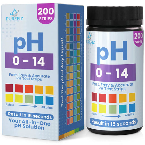 Ultra Handy pH Test Strips 0 to 14, 200 Count for Quick, Accurate Readings, packaging with color-coded pH scale displayed