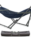 Adjustable Hammock With Sturdy Collapsible Stand For Camping And Outdoor Use 550 Lb Capacity Double Hammock With Foldable Noiseless Frame Includes Carry Bag Easy Setup Weather Resistant Material Aegean