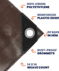 Corner of Heavy Duty 10 Mil Tarp Cover Waterproof UV Resistant Rip And Tear Proof Poly Tarpaulin, showing reinforced edge and grommet