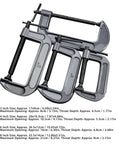 Top Grade 4 Pcs Industrial Strength C Clamps Set With Heavy Duty Steel Construction For Woodworking Carpentry And Welding Projects Including Versatile 3 4 6 And 8 Inch Sizes; 4 steel clamps in various sizes.