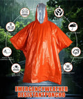 4 Pack Emergency Ponchos with reversible orange and reflective silver hooded heat retention Mylar, windproof rain gear.