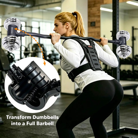 Person using Turn Your Dumbbells Into An EZ Curl Bar With 200Lb Capacity, Adjustable Weight Bar in gym