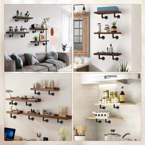 Heavy Duty Pipe Shelf Brackets Six Pack L Shaped Iron Shelving Brackets For 7 To 14 Inch Boards in living and kitchen areas