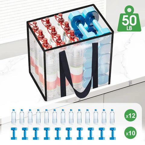 Four Pack Reusable Grocery Bags With Heavy Duty Handles Water Resistant And Foldable 33L Capacity Stands Upright Holds Up To 50 Lbs