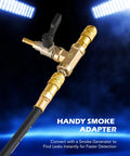 Turbo boost leak tester smoke adapter with brass fittings and black hose