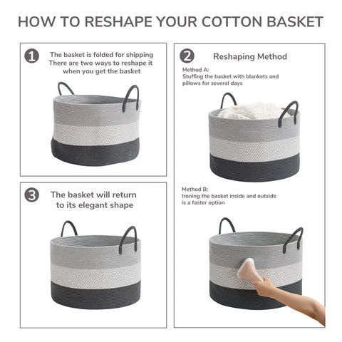 XXL Woven Rope Storage Basket With Handles In Grey Extra Large Organizer For Nursery And Kids Room Perfect For Toys Blankets Pillows Towels And General Storage 21.7 By 13.8 Inches