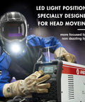 Welding Helmet With Light And 180 Degree Panorama View True Color Solar Powered Auto Darkening Shield with a welder using equipment