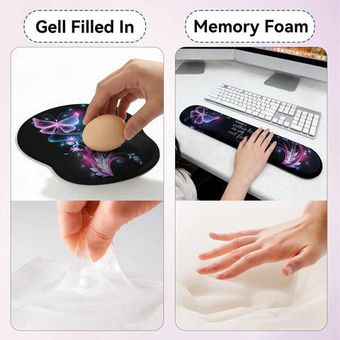 4 In 1 Desk Mat Set With Keyboard And Mouse Pad And Wrist Rest Large Computer Desk Pad For Home Office Purple Butterflies Design