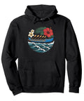 Six Stroke Crew Vintage Distressed Outrigger Racing Hoodie For Open Water Racers, black with tropical print front design.