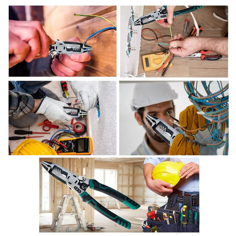 10 In 1 Wire Stripper Tool For Electrical Cables Heavy Duty Multi Tool Pliers With Wire Crimper Side Cutter in use by electricians