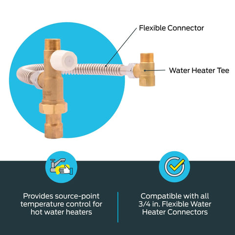 Three Quarter Inch Tank Booster Water Heater Thermostatic Mixing Valve Kit with corrugated hose and connectors