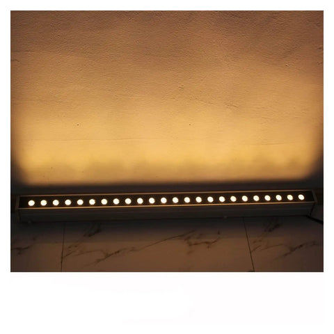 Heavy Duty Aluminum Wall Washer Architectural Accent Flood Light With Smooth Dimming For Interior Exterior Building And Studio Pro Level Slick Rock Solid Design Emitting Vibrant Red And Warm White 3000k, showcasing warm white illumination on a wall.