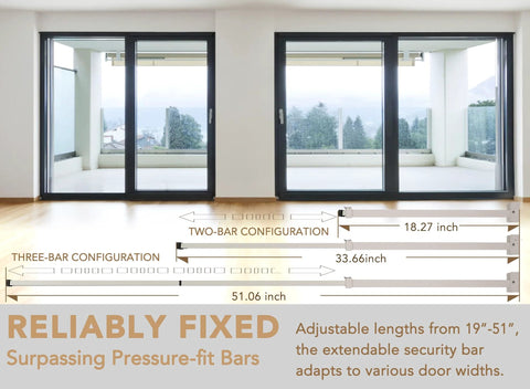 Extendable Sliding Door Security Lock Bar For Child Safety, Anti Lift Lock, Adjustable 19 To 51 Inches With Three Bars, Fits Most Sliding Glass Doors And Windows, Durable White Bar Delivering Reliable Home Security