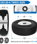 Diagram of Flat Free 13x5 Front Lawn Mower Tires for Zero Turn Mowers, showing dimensions and adapter options.
