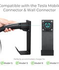 Tesla NACS Electric Vehicle Charger Nozzle Holster Dock And J Hook For Cable Management shown with hand holding charger