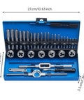 Super Tough Baoblaze Thread Cutting Tap And Die Set Kit With Heavy Duty Wrenches For Bolt Repair And Nut Fixes Perfect Garage Gear For Quick Fixes On Site Or Home Mechanics Who Need Reliable Alloy Steel Tools To Save Serious Cash. Blue alloy steel tap and die set case, 27 cm wide