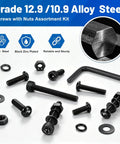 The Whole Shebang M3 Hex Socket Screw And Cap Head Bolt Assortment Kit With Matching Nuts And Washers 3400 Piece Metric Fastener Bundle with black zinc plated screws.