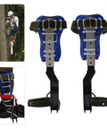 Pair of adjustable tree climbing spikes for arborist work with belt and rope, pro grade steel gear for 39-45 cm foot, durable foot pedals