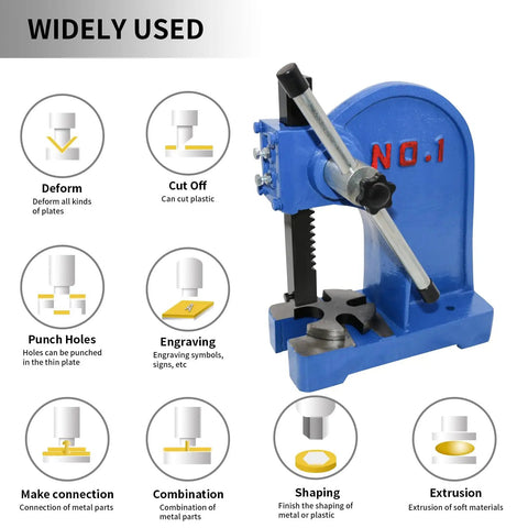 1 Ton Manual Desktop Punch Press Machine With 5.5 Inch Work Height Cast Iron Body For Stamping Bending Stretching And Forming