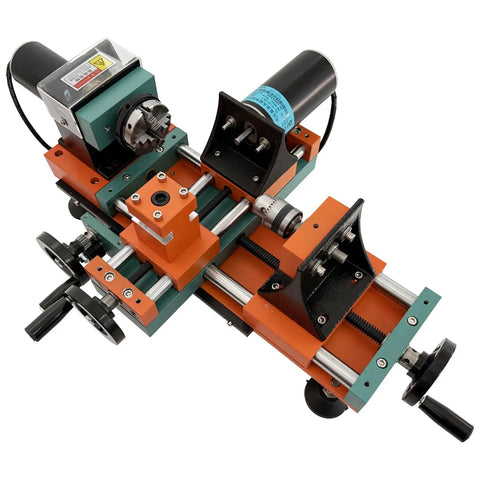 Image of the Get Your Hands On This Badass Mini Wood Lathe, compact dual motor benchtop unit for turning wood and plastic.