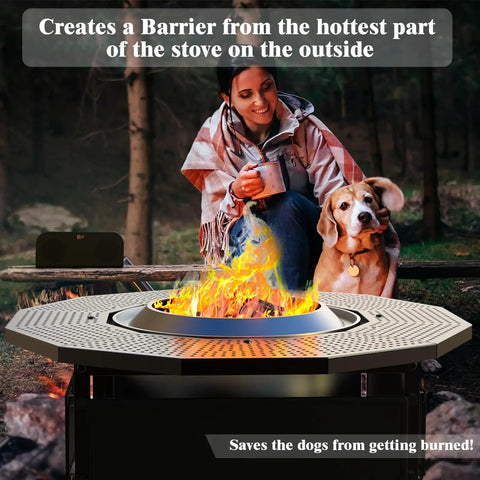 Surround Tabletop For Solo Stove Bonfire Ranger Two Point Zero And Mesa with UV resistant fabric guard installed around fire pit.