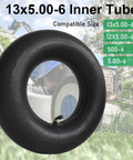 2-Pack 13x5.00-6 Inner Tubes for Lawn Mowers Snow Blowers ATVs and Go Karts with Thickened Rubber shown with lawn mower in background