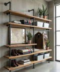 DIY steampunk industrial shelves using 20 Pack One Half Inch Malleable Cast Iron Pipe Flanges For Threaded Black Pipes And Fittings.