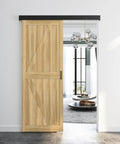 5-Foot Sliding Barn Door Track Kit With Handles, Low Clearance Hardware, Aluminum Box Rail, Black Finish, door installed