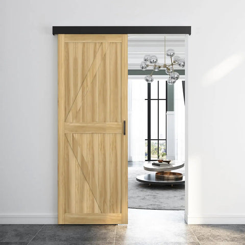 5-Foot Sliding Barn Door Track Kit With Handles, Low Clearance Hardware, Aluminum Box Rail, Black Finish, door installed