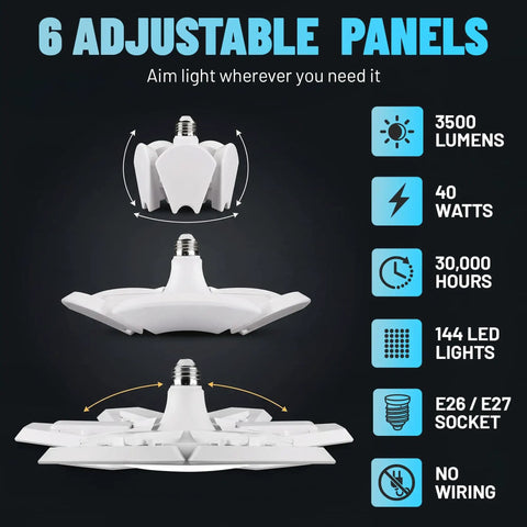 Ultra Bright 3500 Lumen LED Garage Light With Six Screw In Panels For E26 And E27 Sockets Pro Grade Performance details
