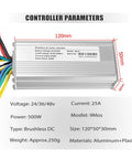 All In One Ebike Controller Kit 24V 36V 48V Compatible 25A 500W Brushless Motor Controller dimensions and specifications