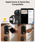 Smart Front Door Lock Set With Built In Wifi Bluetooth Deadbolt Featuring Rapid Print Fingerprint Scanner App And Voice Control for easy access with Apple Home and smartwatch.