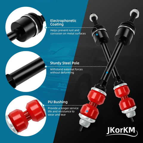 Front Stabilizer Bar And Sway Bar Link Kit For Ram 1500 2009 2010 2011 2012 2013 2014 2015 2016 2017 2018 2019 2020 2021 2022 Classic Dodge Ram Replacement 55398938AC, black steel links with red PU bushings