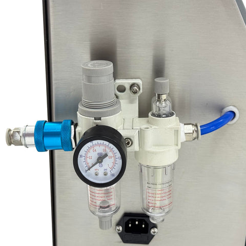 Hella Compatible 110V Semi Automatic Vacuum Capping Machine pressure regulator with gauges for efficient sauce canning.