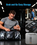 Man packing Two Pack Weighted Cordless Battle Ropes With Adjustable Resistance in a gym bag, ideal for portable workouts.